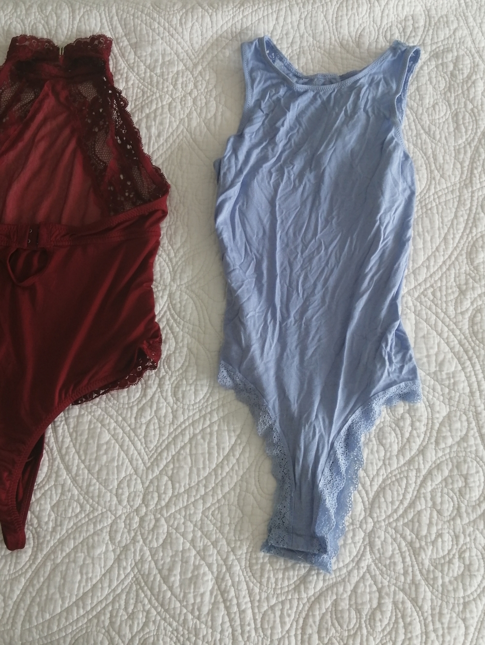 Light Blue Lace-Trim Bodysuit